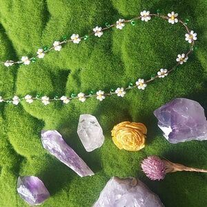 Handcrafted Daisy Necklace with Delicate Beads, 18 Inches, Rust Belt Raised